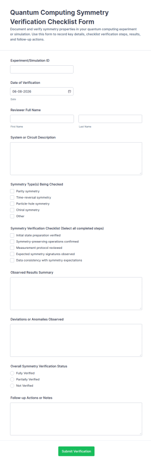 Quantum Computing Symmetry Verification Checklist Form Template