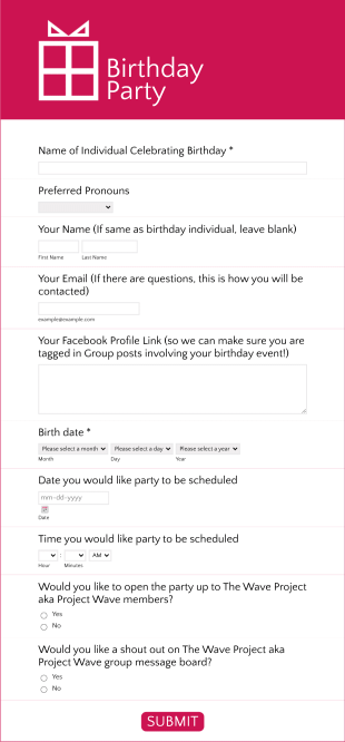 Quarantine Birthday Event Registration Form Template