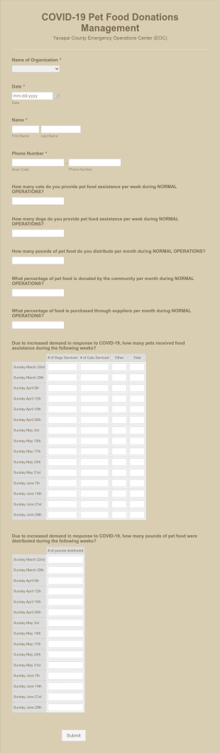 Quarantine Pet Food Assistance Form Template
