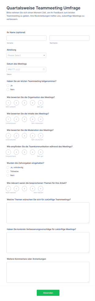 Quartalsweise Teammeeting Umfrage