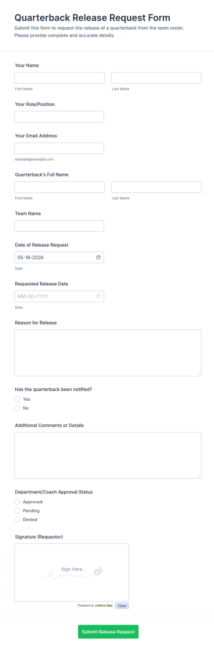 Quarterback Release Request Form Template