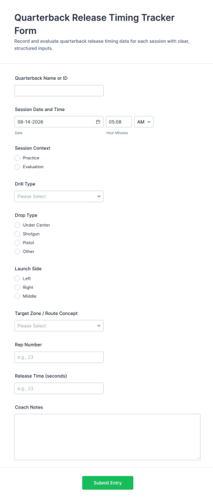 Quarterback Release Timing Tracker Form Template