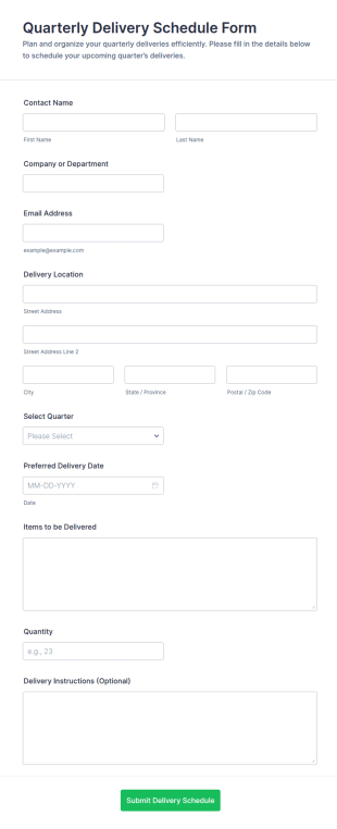 Quarterly Delivery Schedule Form Template