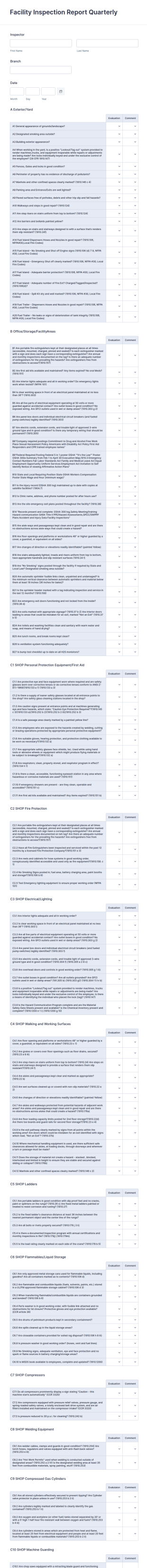 Quarterly Facility Inspection Report Form Template
