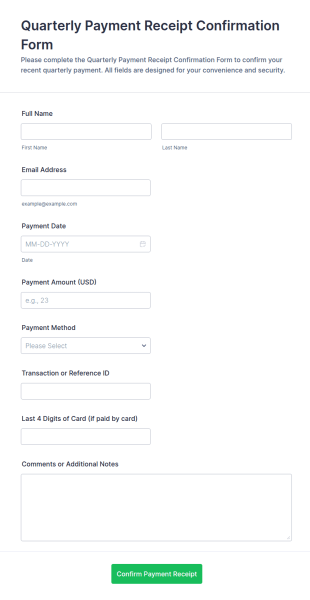 Quarterly Payment Receipt Confirmation Form Template