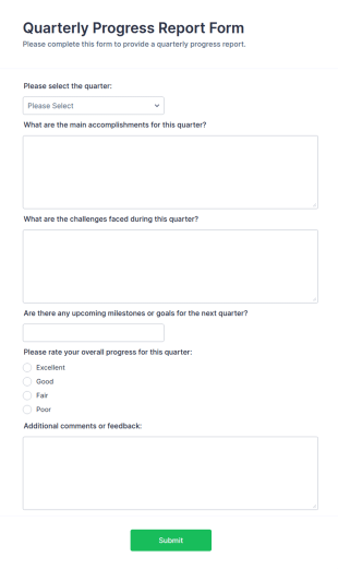 Quarterly Progress Report Form Template