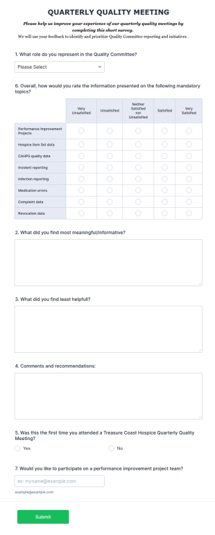 Quarterly QAPI Meeting Feedback Form Template