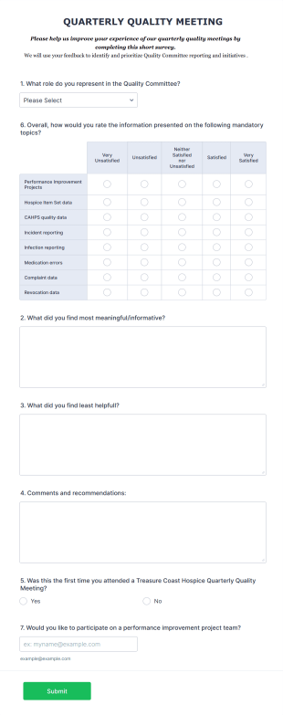 Quarterly QAPI Meeting Feedback Form Template