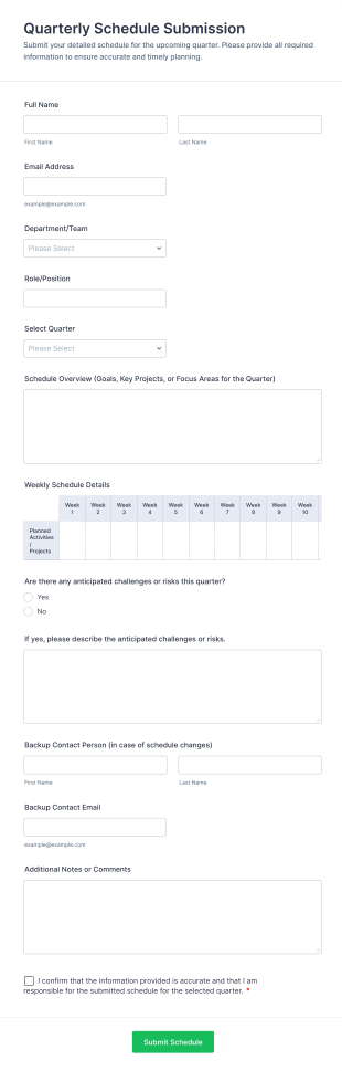 Quarterly Schedule Submission Form Template