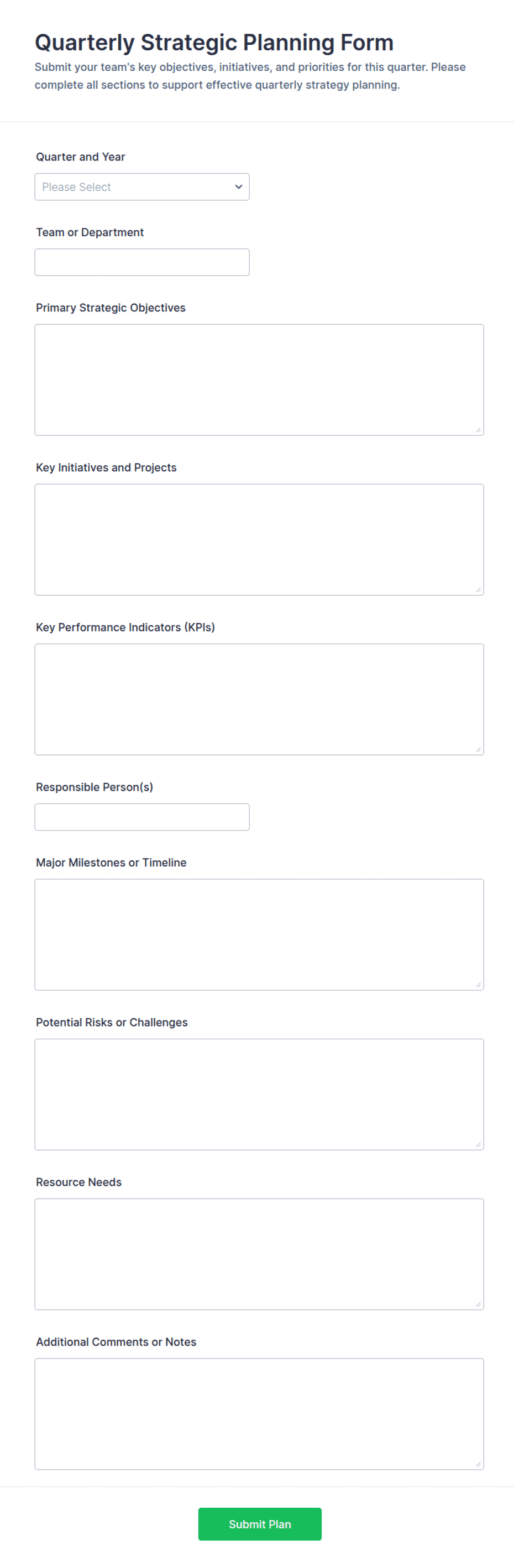 Quarterly Strategic Planning Form Template | Jotform