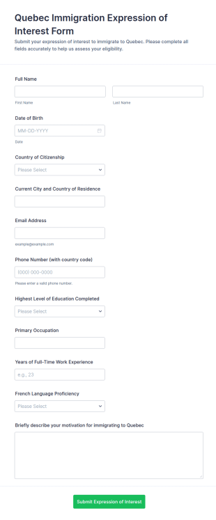 Quebec Immigration Expression Of Interest Form Template