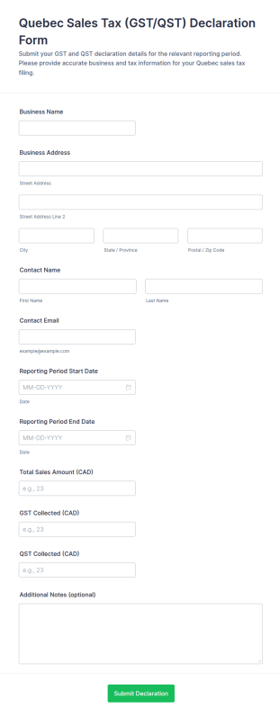 Quebec Sales Tax (GST/QST) Declaration Form Template