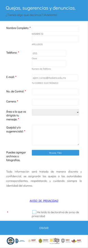Quejas O Sugerencias ITSAT Form Template