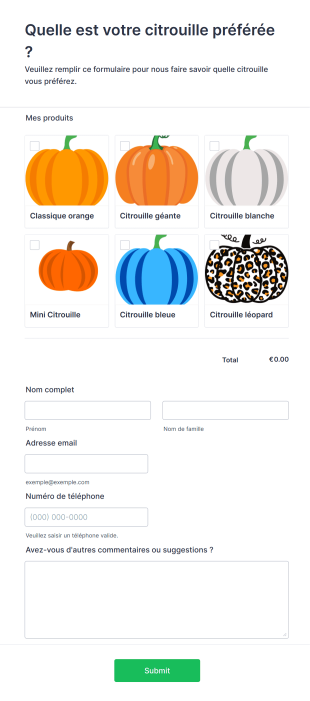 Quelle Est Votre Citrouille Préférée Form Template