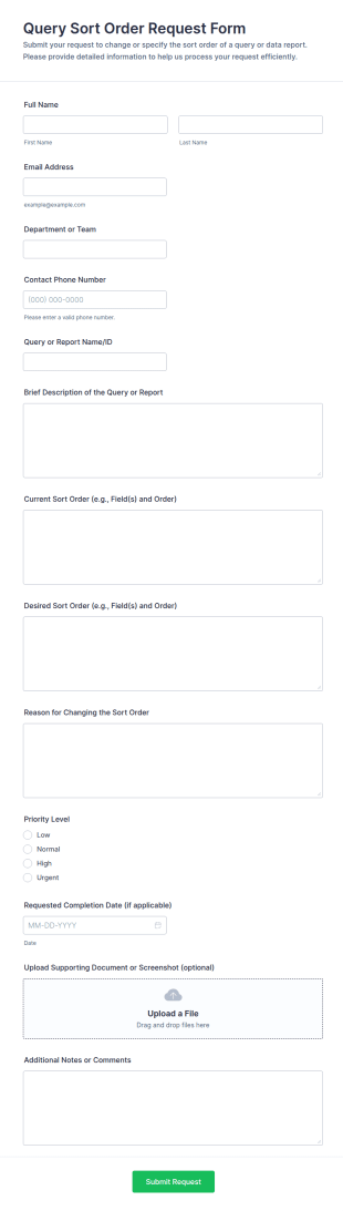 Query Sort Order Request Form Template