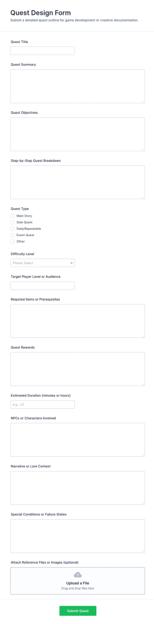 Quest Design Form Template