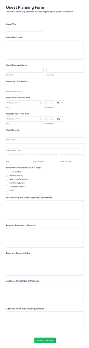 Quest Planning Form Template