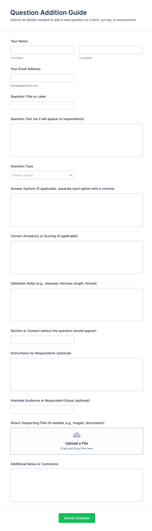 Question Addition Guide Form Template