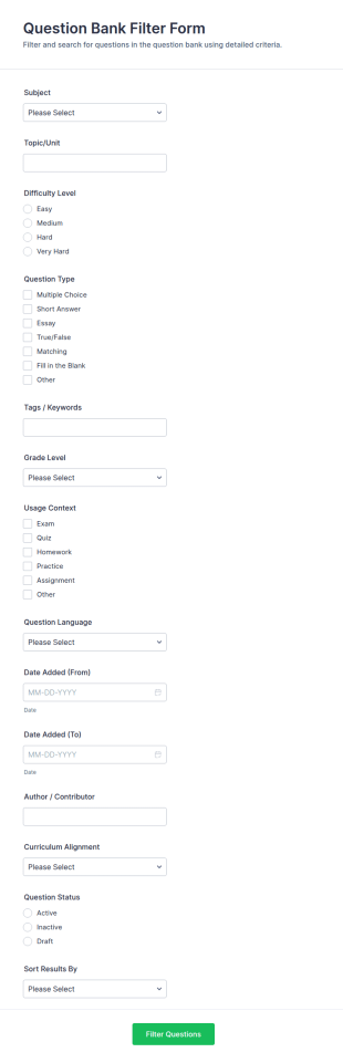 Question Bank Filter Form Template