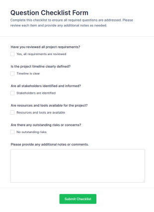 Question Checklist Form Template