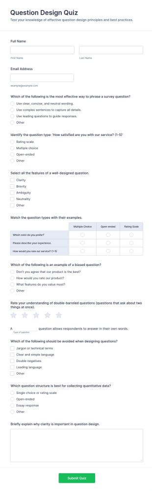 Question Design Quiz Form Template