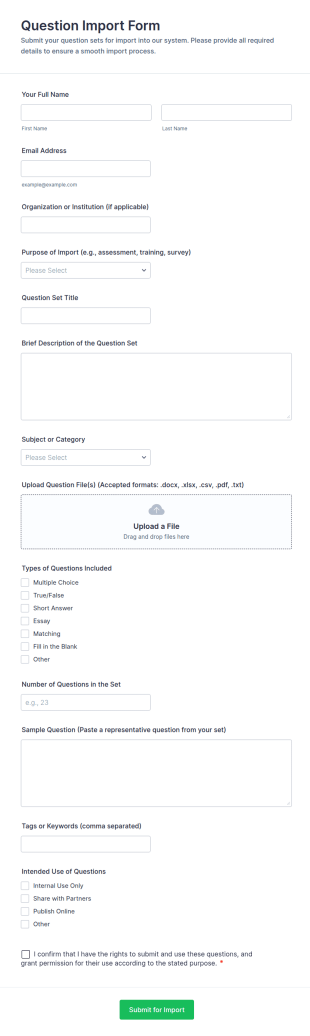 Question Import Form Template