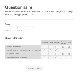 Questionaire Form Template