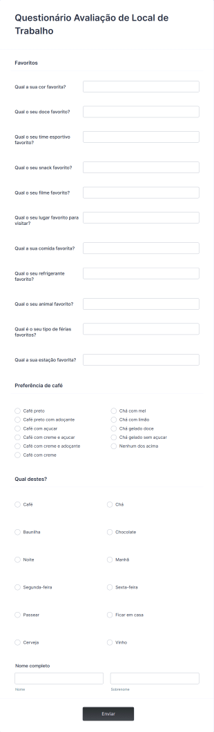 Questionário Avaliação De Local De Trabalho Form Template