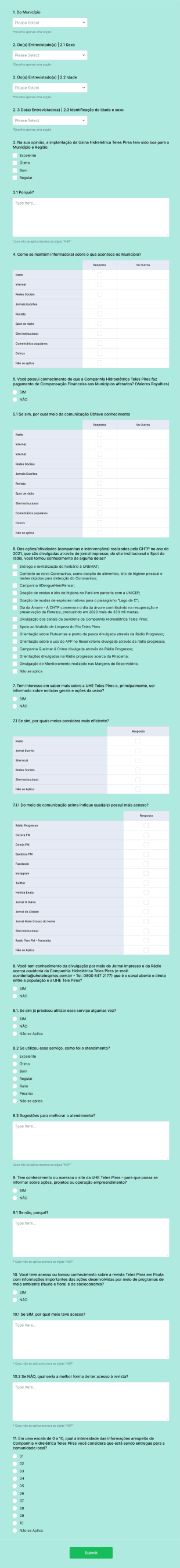 Questionário CHTP 2021 Form Template