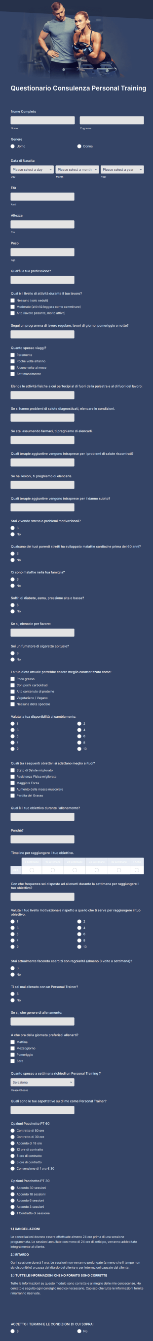 Questionario Consulenza Personal Training Form Template