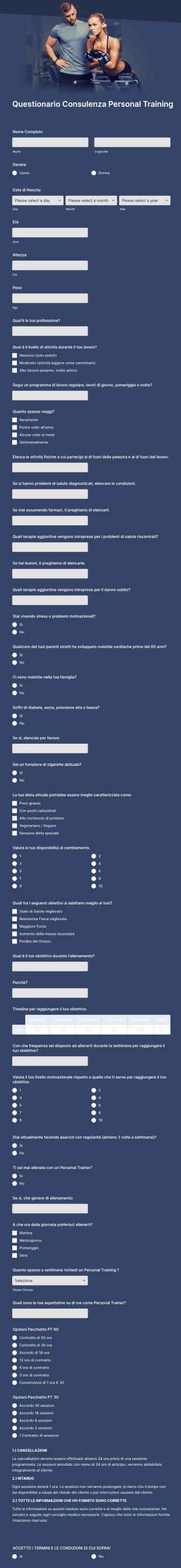 Questionario Consulenza Personal Training