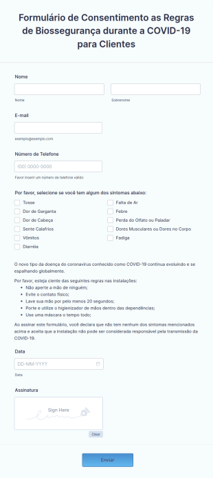 Formulário De Consentimento As Regras De Biossegurança Durante A COVID 19 Para Clientes