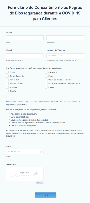 Formulário De Consentimento As Regras De Biossegurança Durante A COVID 19 Para Clientes