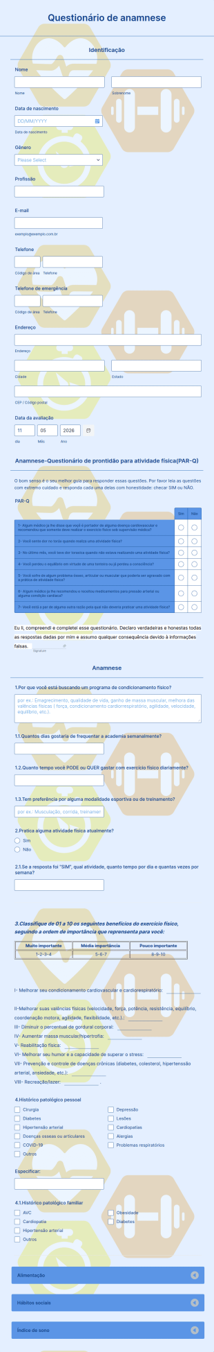 Questionário De Anamnese