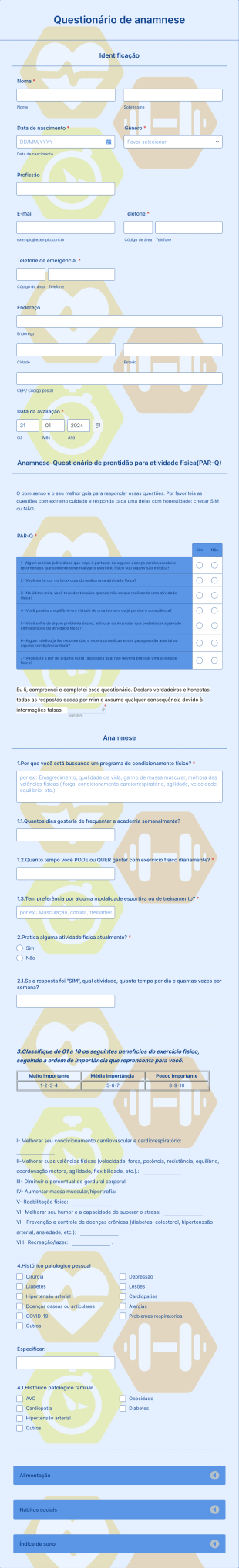 Questionário De Anamnese