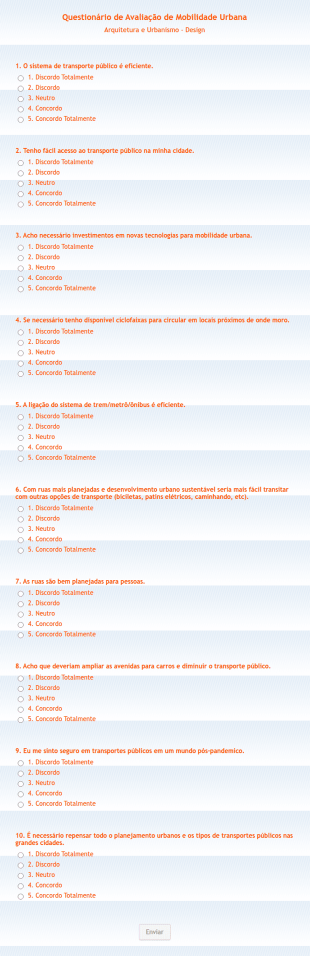 Questionário De Avaliação De Mobilidade Urbana
