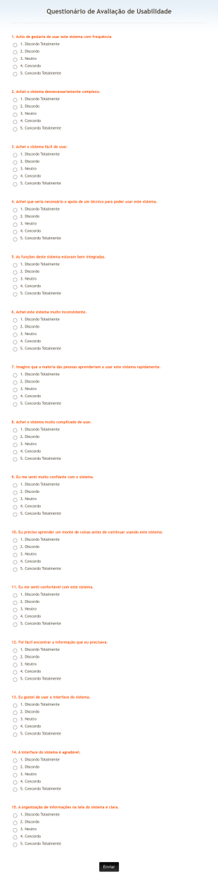 Questionário De Avaliação De Usabilidade Form Template