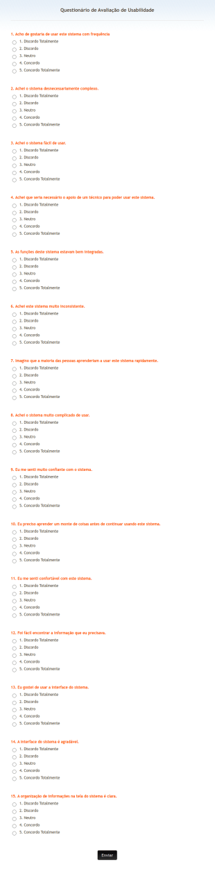 Questionário De Avaliação De Usabilidade