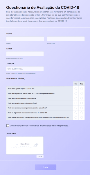 Questionário De Avaliação E Triagem Da COVID 19