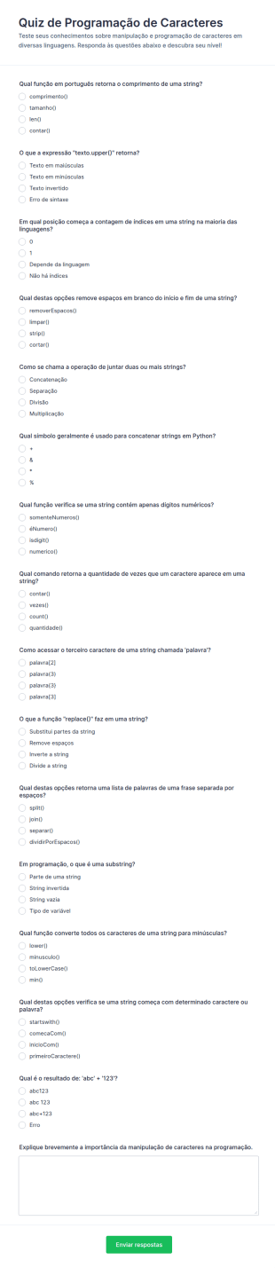 Questionário De Caracteres De Programação