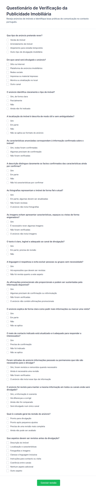 Questionário De Conformidade Da Publicidade Imobiliária