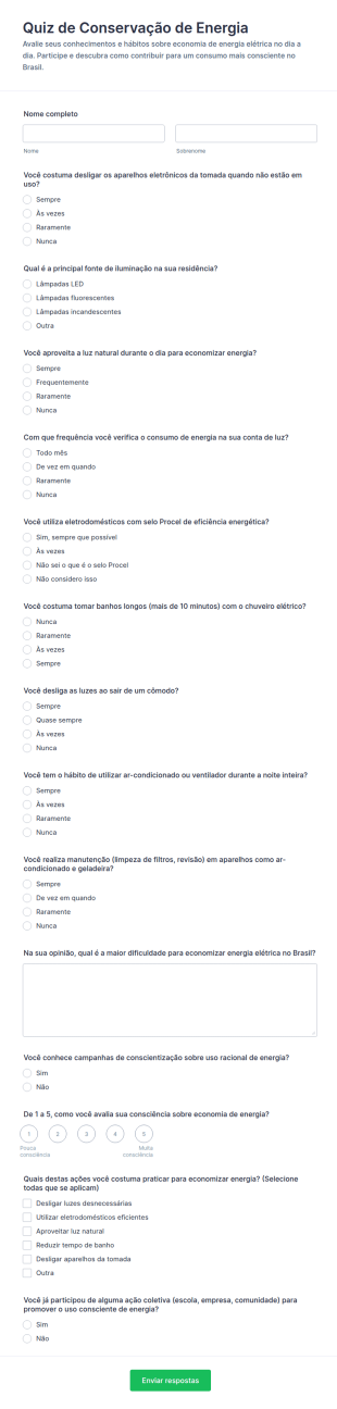 Questionário De Conservação De Energia