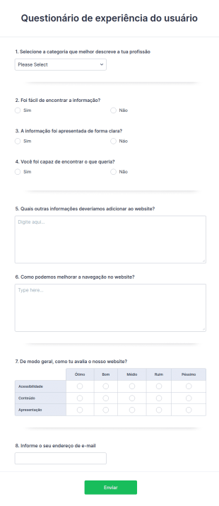 Questionário De Experiência Do Usuário