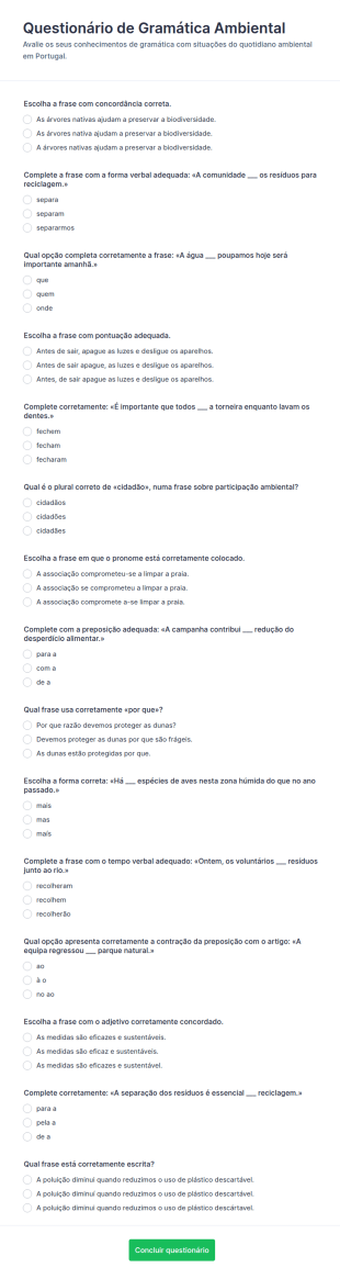 Questionário De Gramática Ambiental