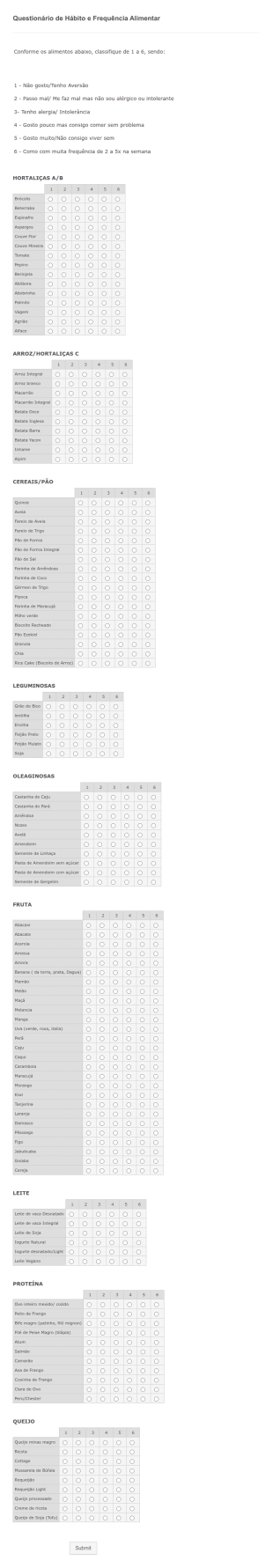 Questionário De Hábito E Frequência Alimentar