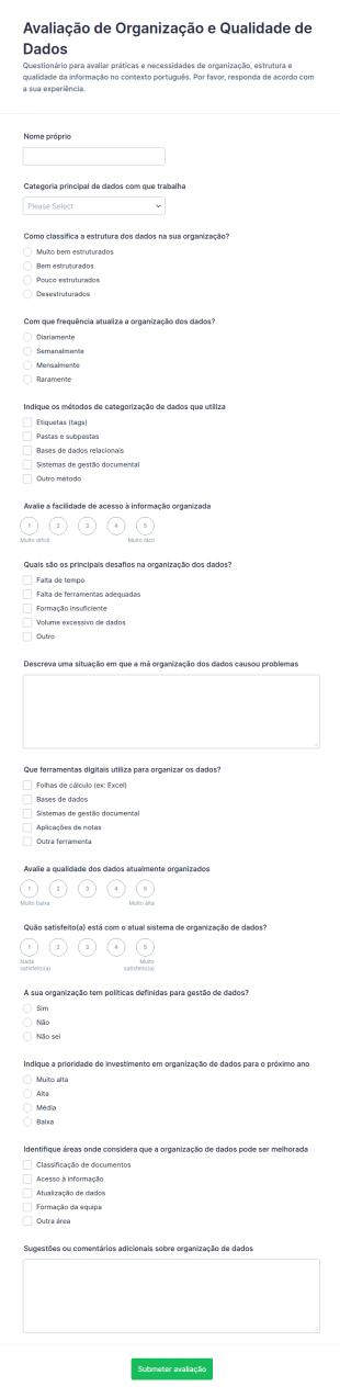 Questionário De Organização De Dados