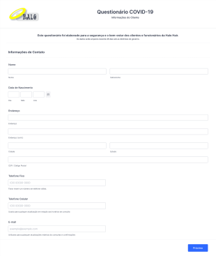 Questionário De Saúde Durante A Pandemia Da COVID 19 Para Pré Agendamento Form Template