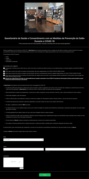 Questionário De Saúde E Consentimento Com As Medidas De Prevenção Do Salão Durante A COVID 19