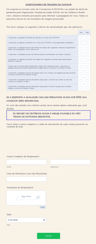 Questionário De Triagem Da COVID 19 Para Pacientes Em Consultórios Odontológicos