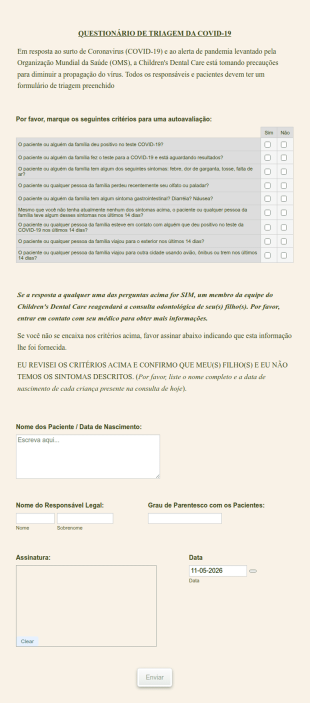 Questionário De Triagem Da COVID 19 Para Pacientes Odontológicos
